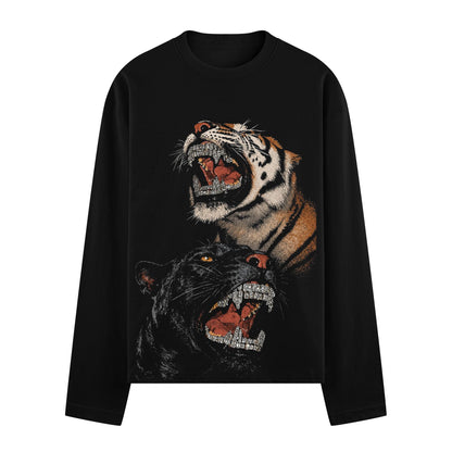 Fierce Roar Front Full Sleeve T-Shirt by PRDGY — fierce tiger and black panther with diamond fangs, animal design