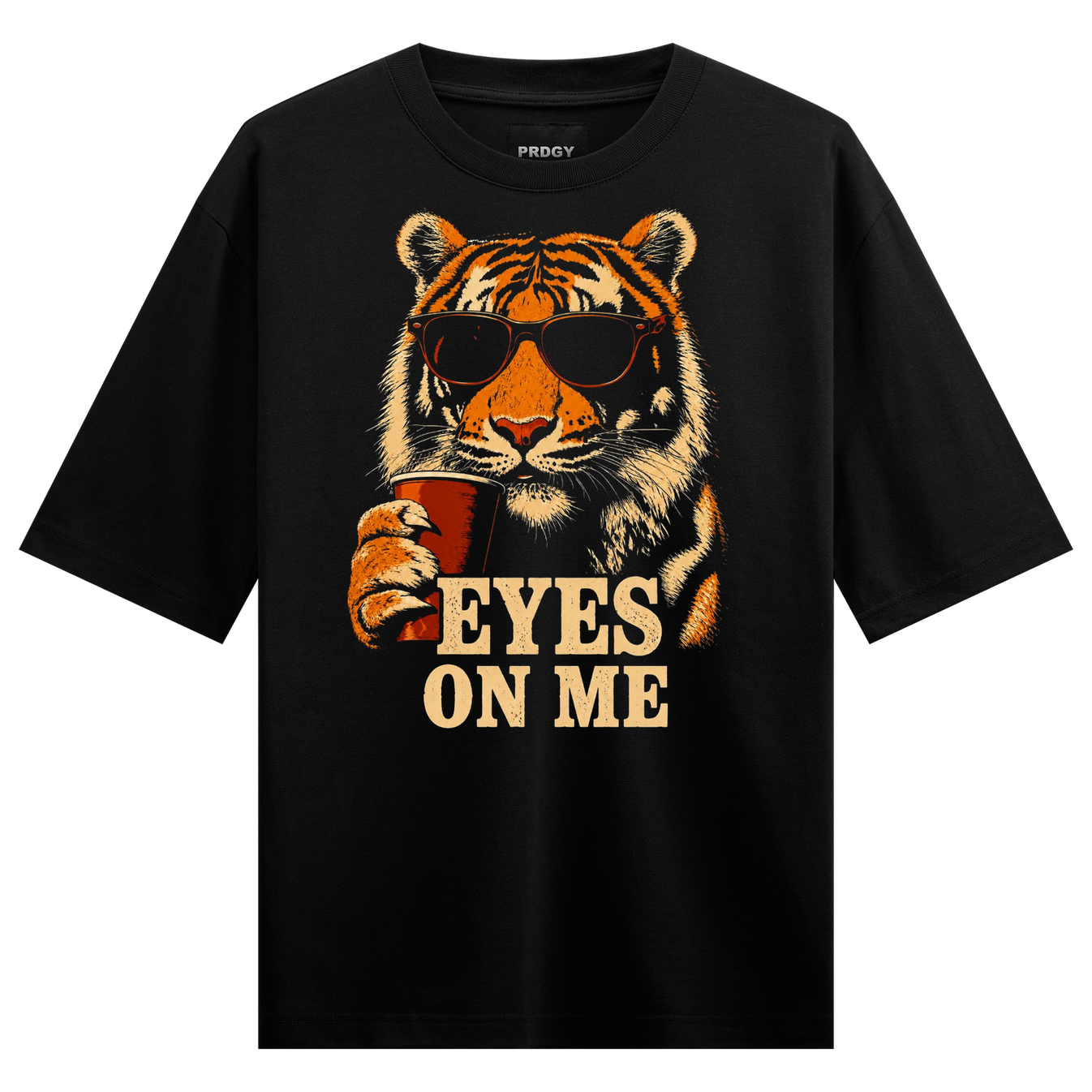Predator T-Shirt by PRDGY — Cool tiger wearing sunglasses with bold typography, animal graphic design.