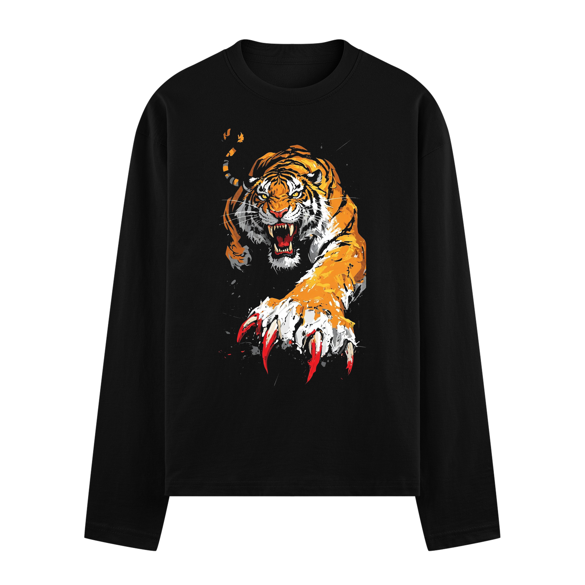 Raging Tiger Full Sleeve T-Shirt by PRDGY — bold tiger artwork, streetwear design