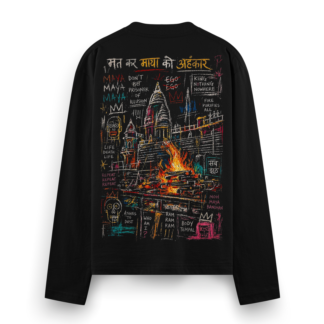 Sacred Fire Full Sleeve T-Shirt by PRDGY — bold graphic of flames and mystical symbols, streetwear design.