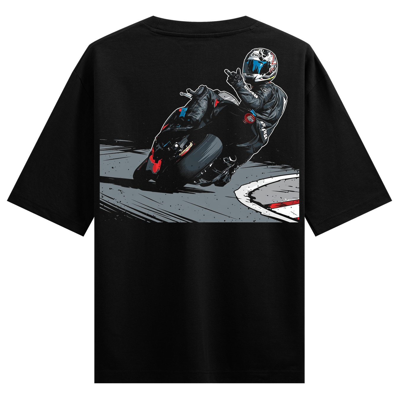 The Lean Oversized T-Shirt by PRDGY — black knockout art with a finger up and a fiery track, streetwear design