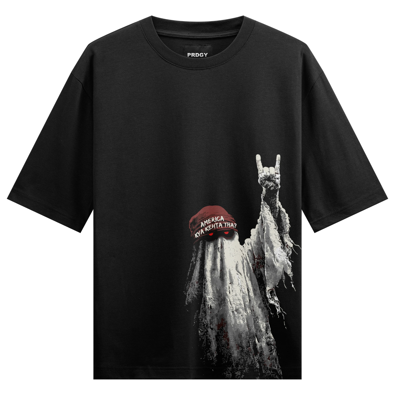 AMERICA KYA KEHTA THA? artwork on PRDGY oversized t-shirt