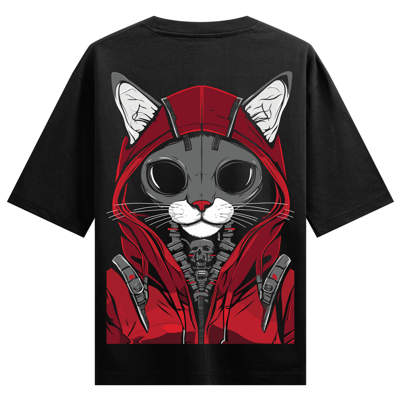 Cyberpunk Cat artwork on PRDGY oversized t-shirt