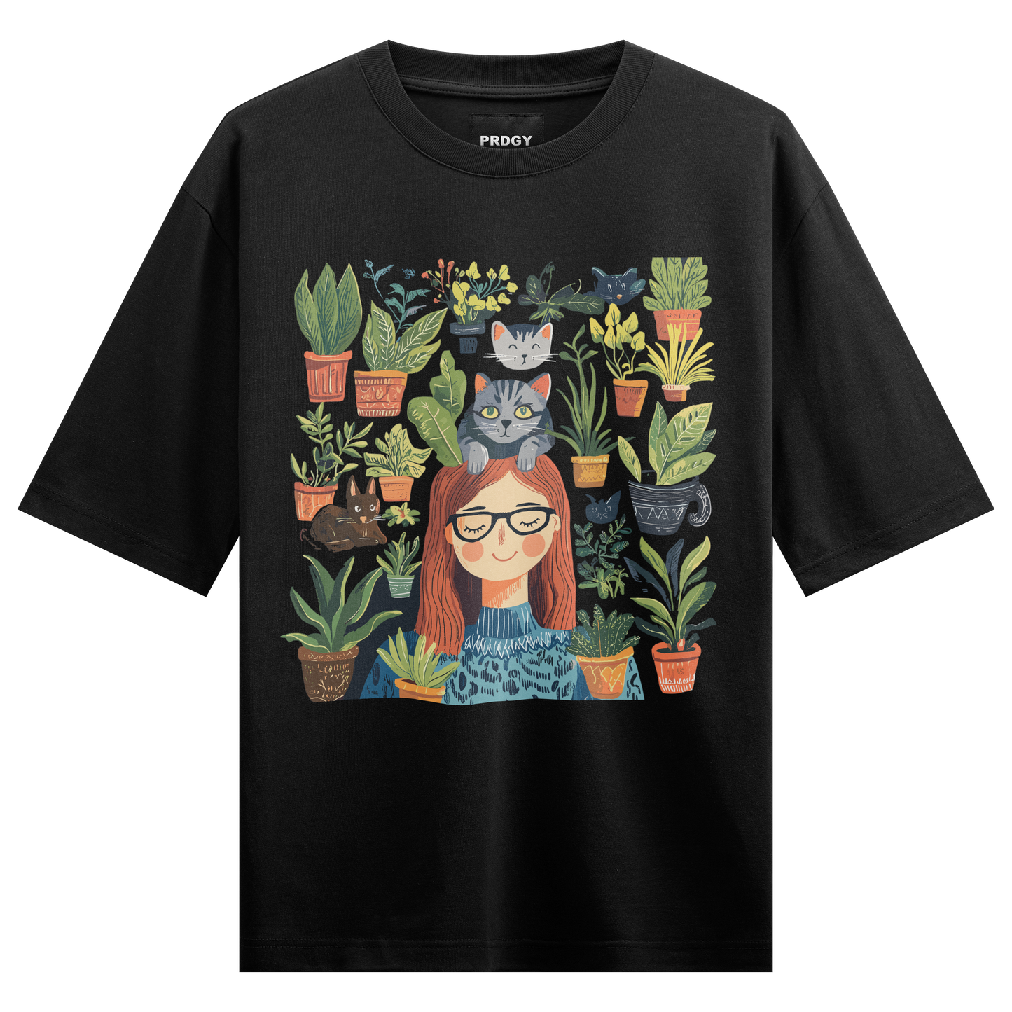 Prdgy MEOWDITATION Front Oversized T-Shirt