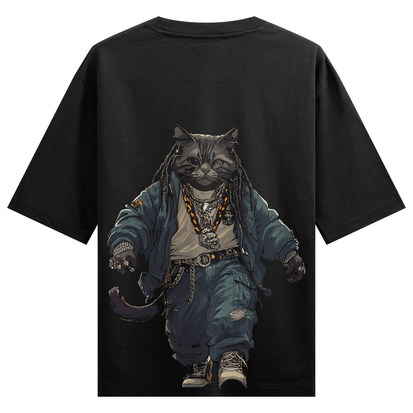 Funny Cat artwork on PRDGY oversized t-shirt