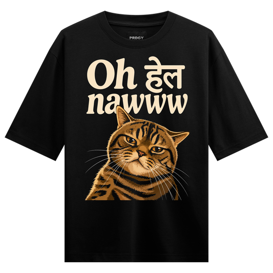 Hard Pass T-Shirt by PRDGY — grumpy cat with Hindi text, desi design