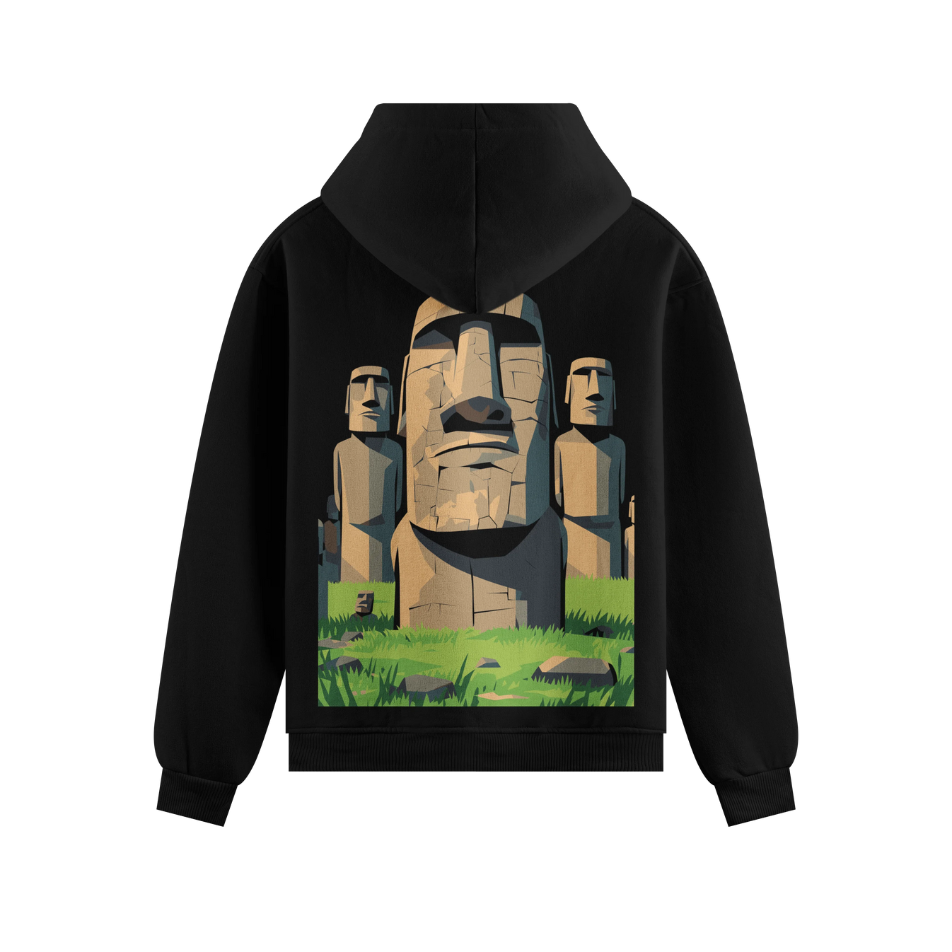 Moai Statues artwork on PRDGY hoodie
