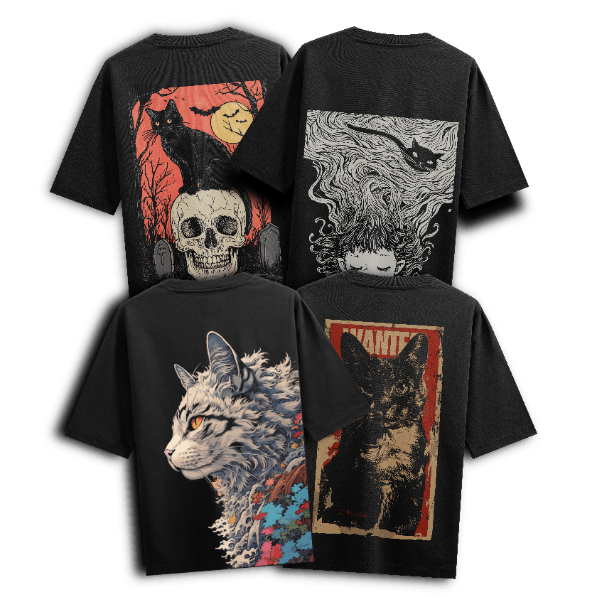 Funny Cat artwork on PRDGY oversized t-shirt