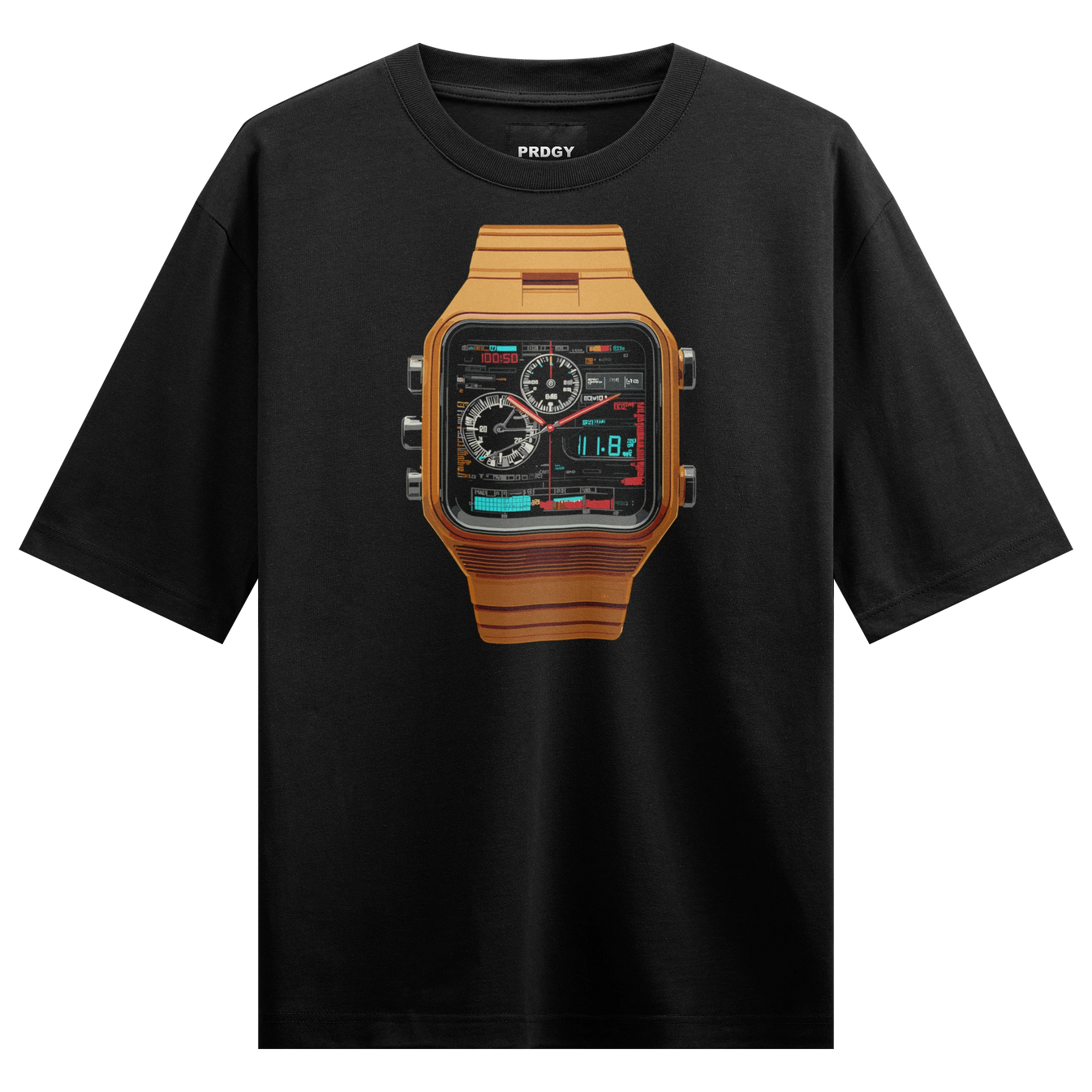100 50 6 46 11 8 GRH TRVL OFF STOP SET MODE START artwork on PRDGY oversized t-shirt