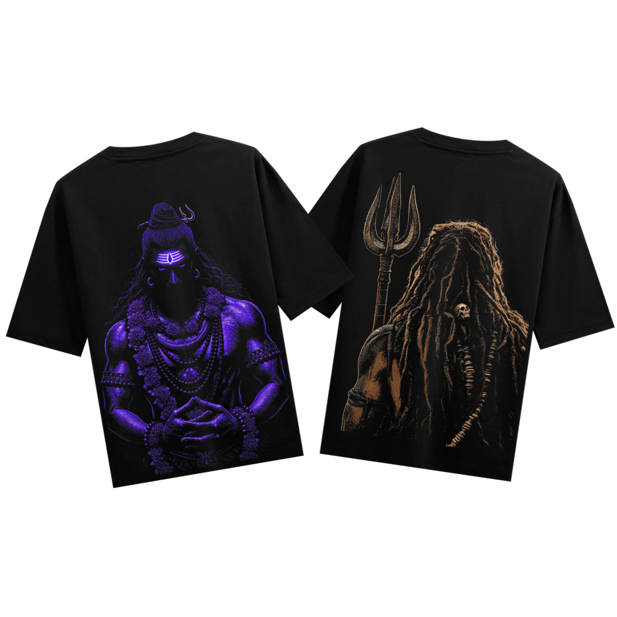 Sama & Ugra Bundle T-Shirt by PRDGY — Shiva in stillness and as Aghori, spiritual aesthetic design.