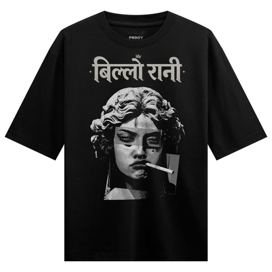 Billi Rani artwork on PRDGY oversized t-shirt