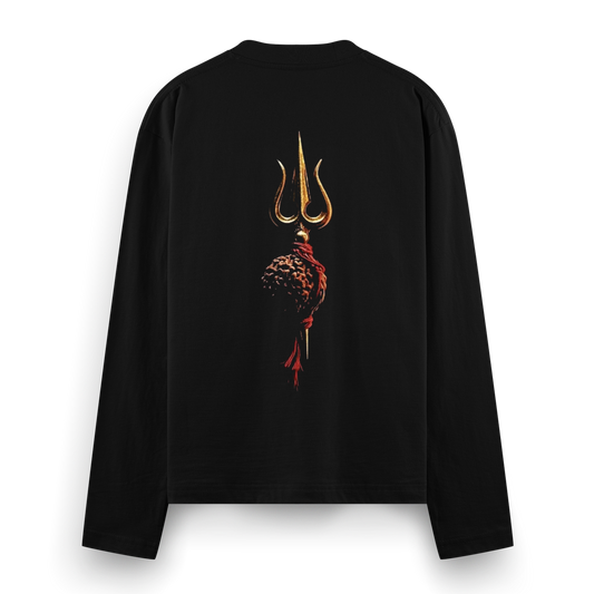 Divine Trident Full Sleeve T-Shirt by PRDGY — artwork of a trident symbolizing divine power, mahadev design