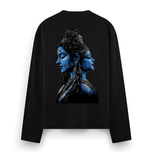 Ardhanari Full Sleeve T-Shirt by PRDGY — artwork depicting the duality of Ardhanari, spiritual design