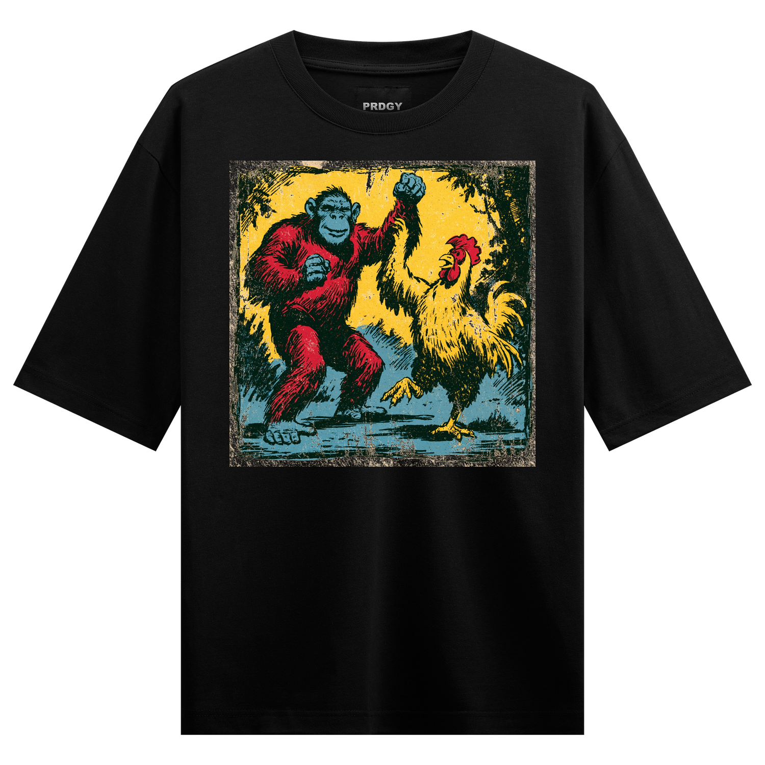 COCKFIGHT T-Shirt by PRDGY — bold chimpanzee artwork, desi design