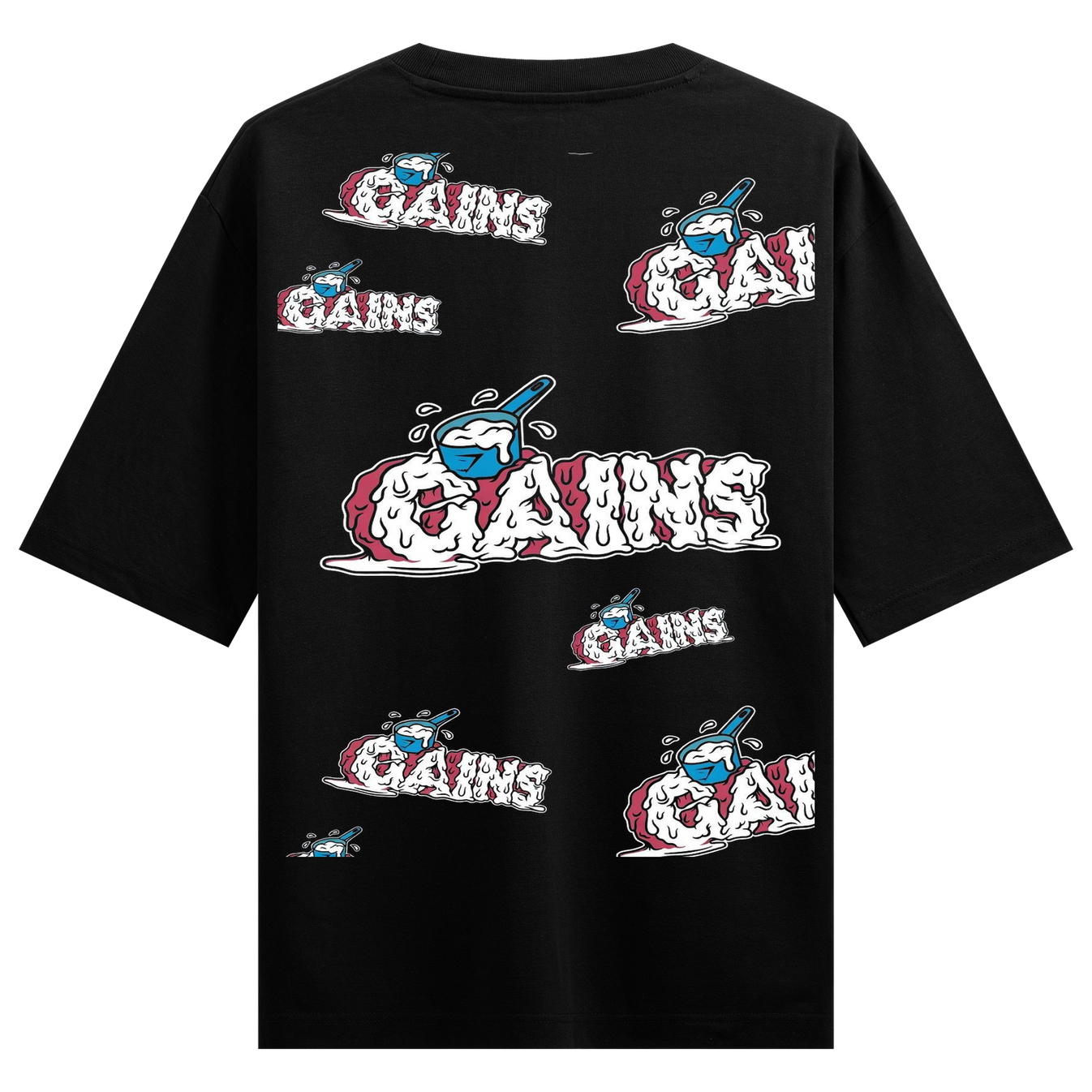 Scoop Gains Bundle Set by PRDGY — Multiple dripping 'GAINS' in cartoon font, gym design.