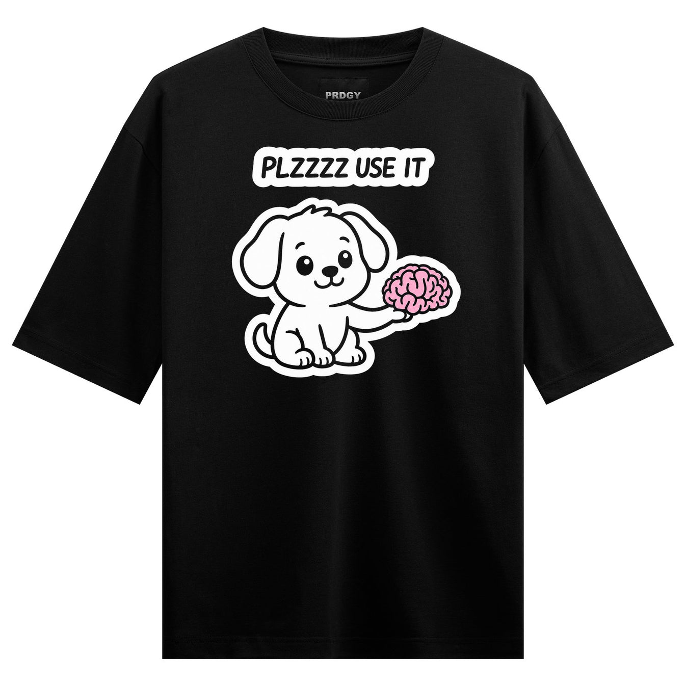 Brain Puppy artwork on PRDGY oversized t-shirt