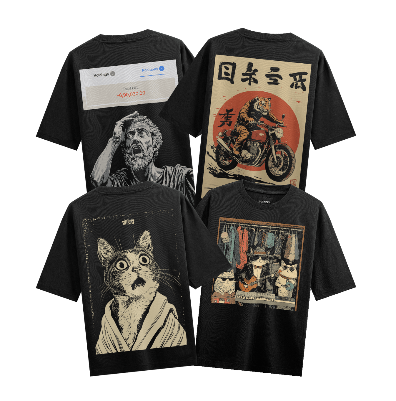 Funny Cat artwork on PRDGY oversized t-shirt