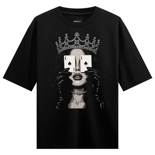 queen of spades t shirt artwork on PRDGY oversized t-shirt