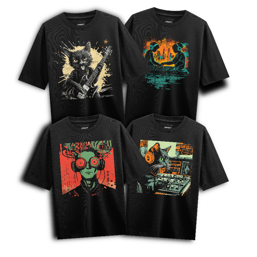 Beat Cat artwork on PRDGY oversized t-shirt