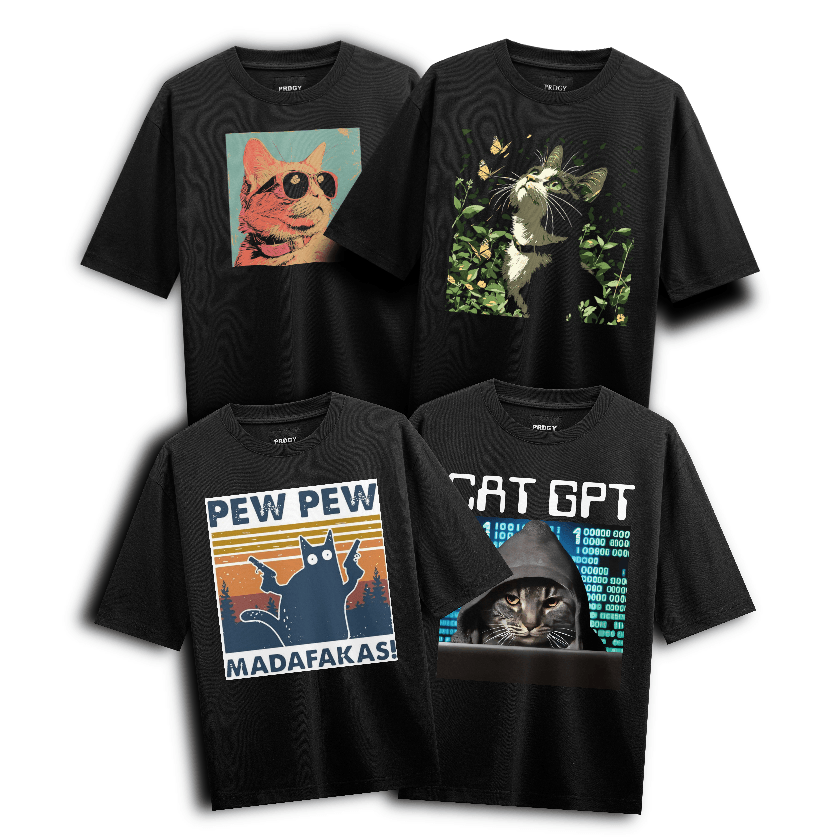 PEW PEW MADAFAKAS! CAT GPT artwork on PRDGY oversized t-shirt