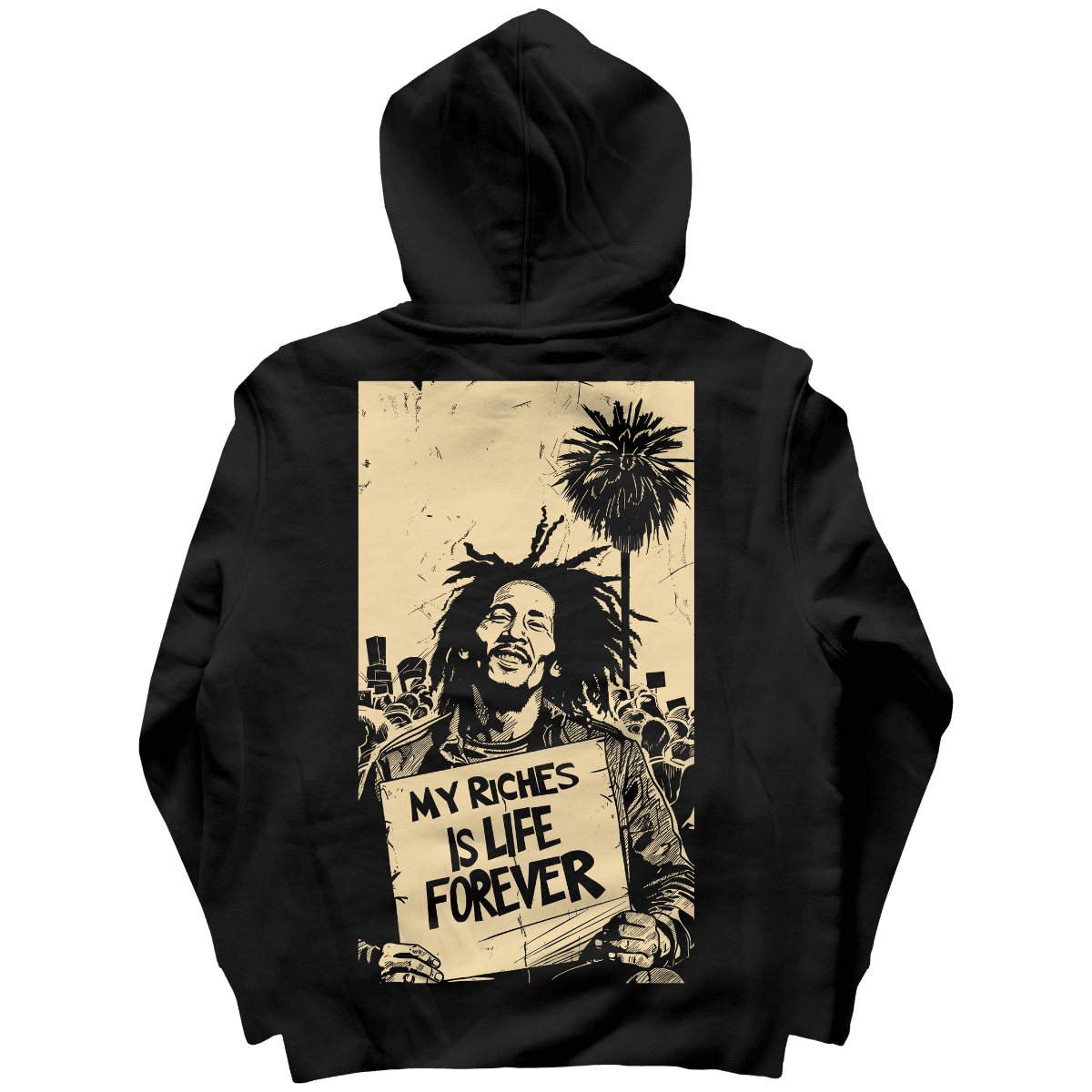 Bob Marley Riches Is life Forever Back Print Hoodie - PRDGY
