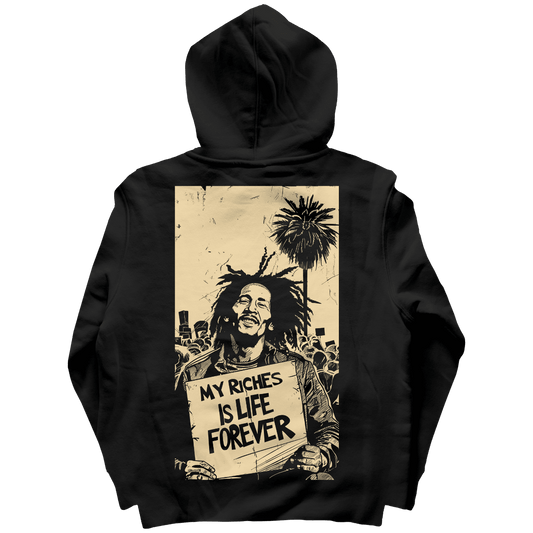 Bob Marley Riches Is life Forever Back Print Hoodie - PRDGY