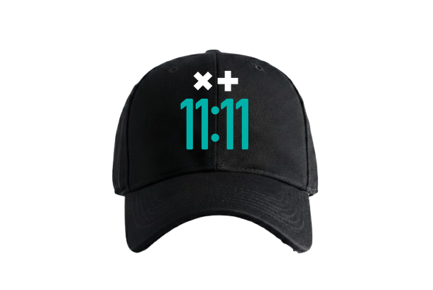 11:11 Align Cap by PRDGY — bold minimalist design featuring 11:11 under a plus and cross, geometric design
