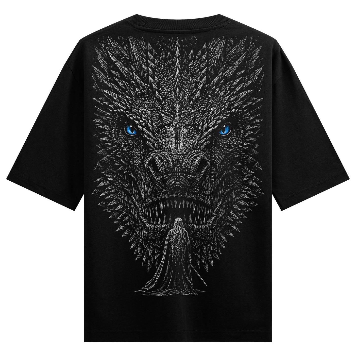 Dragon's Gaze T-Shirt by PRDGY — intricate grayscale dragon design, dark art