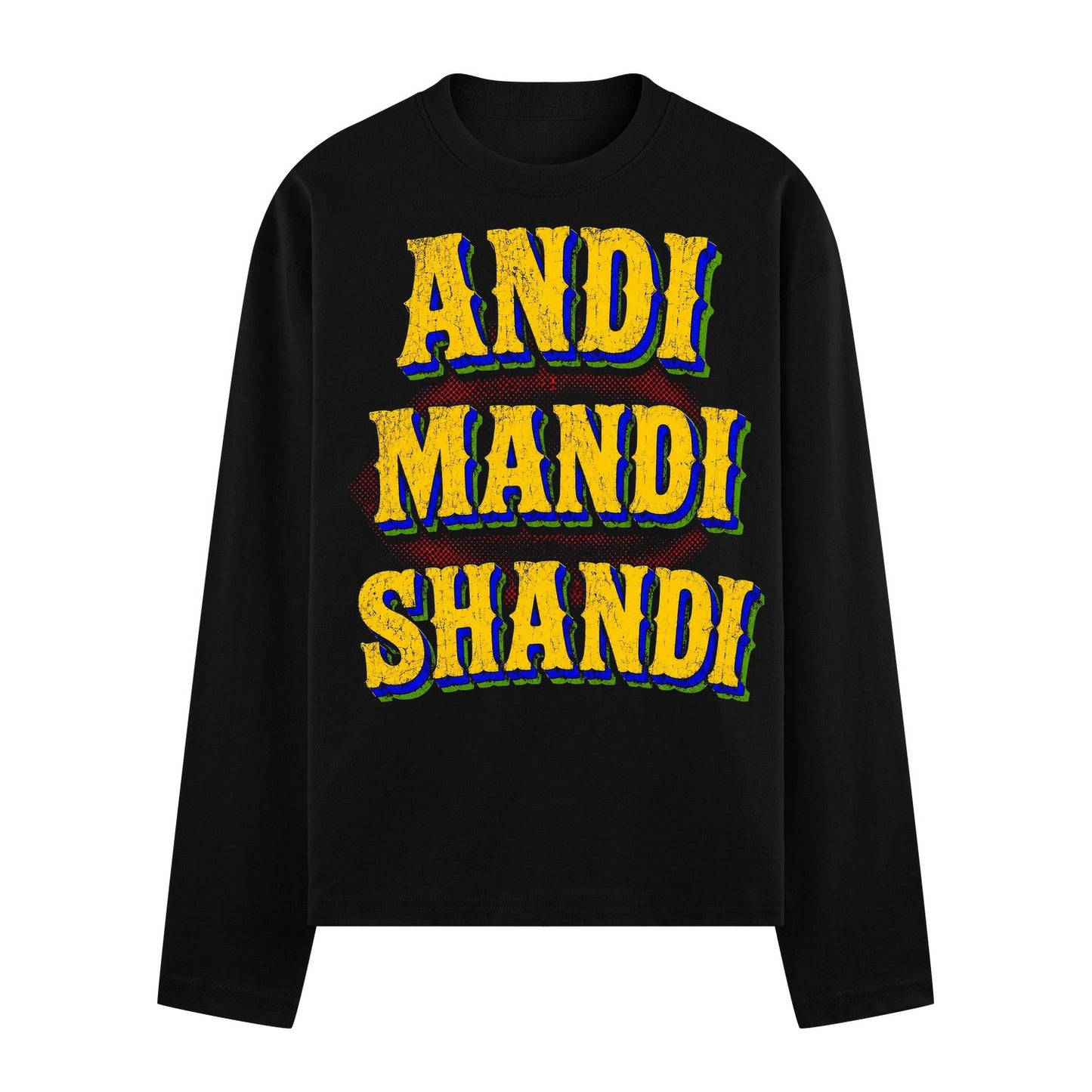 Triple Threat Oversized T-Shirt by PRDGY — Bold distressed typography of three names stacked vertically, streetwear design.