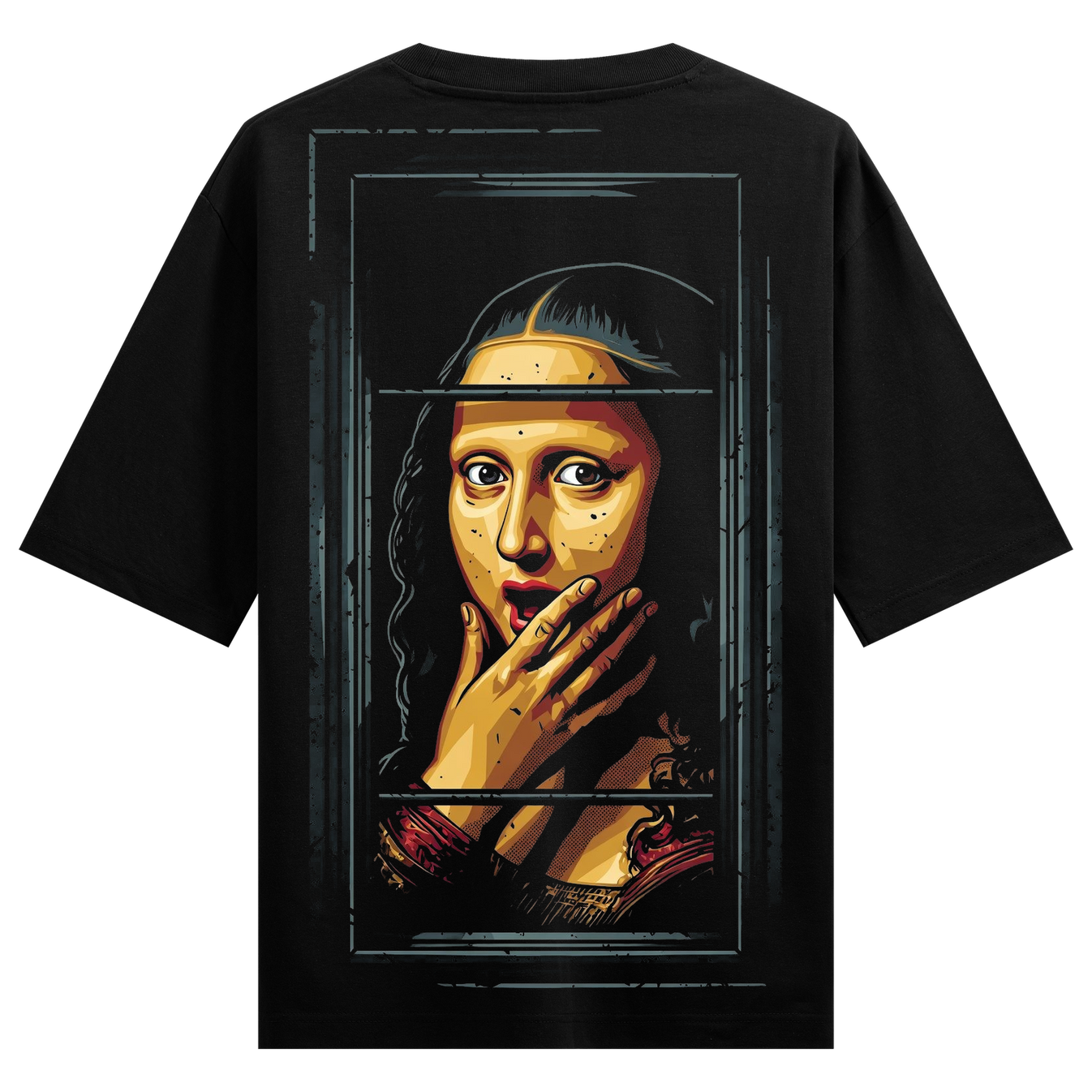 Renaissance Glitch Oversized T-Shirt by PRDGY — classical portrait with digital glitch effects, streetwear design