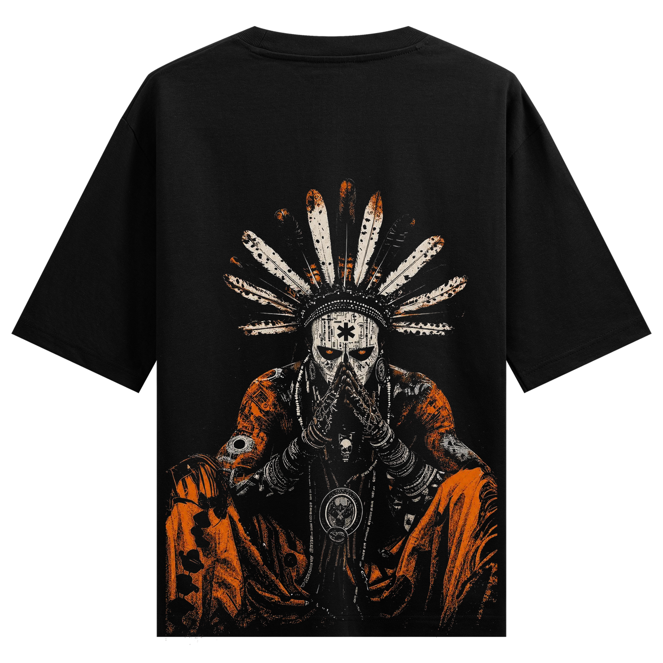 Tribal Mystic T-Shirt by PRDGY — a seated skull design with tribal elements, dark art design.