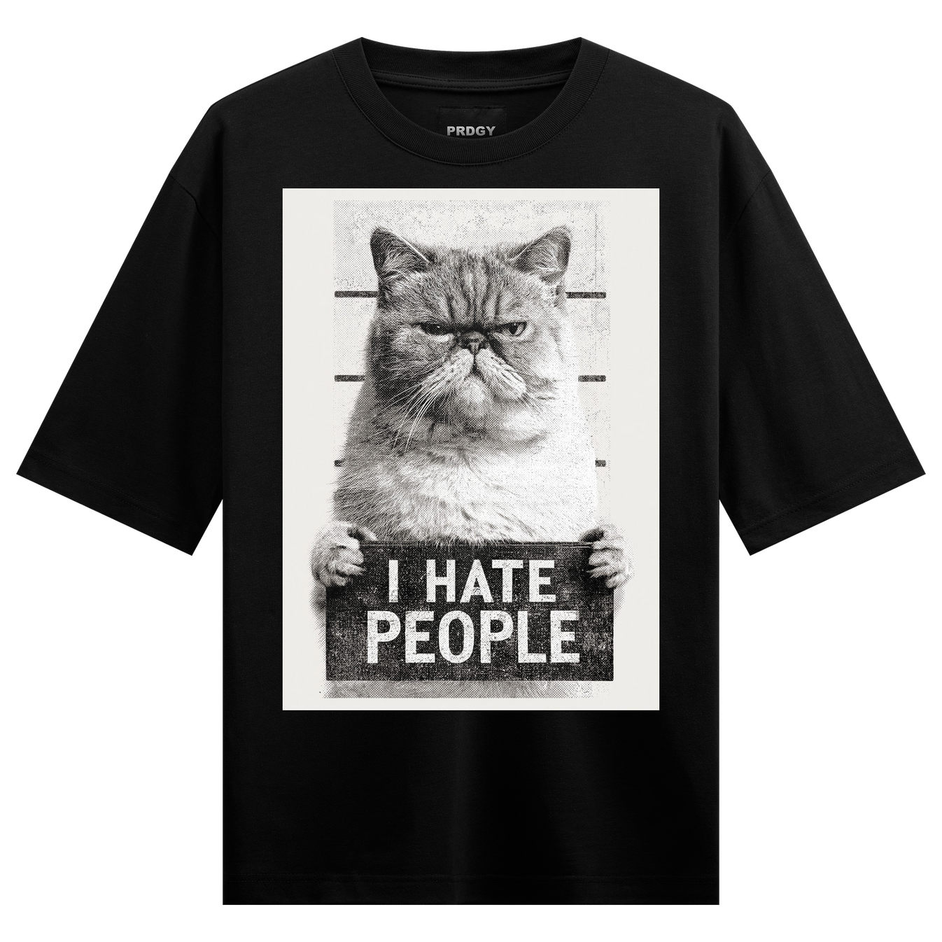 Catitude T-Shirt by PRDGY — features a grumpy cat graphic, funny design