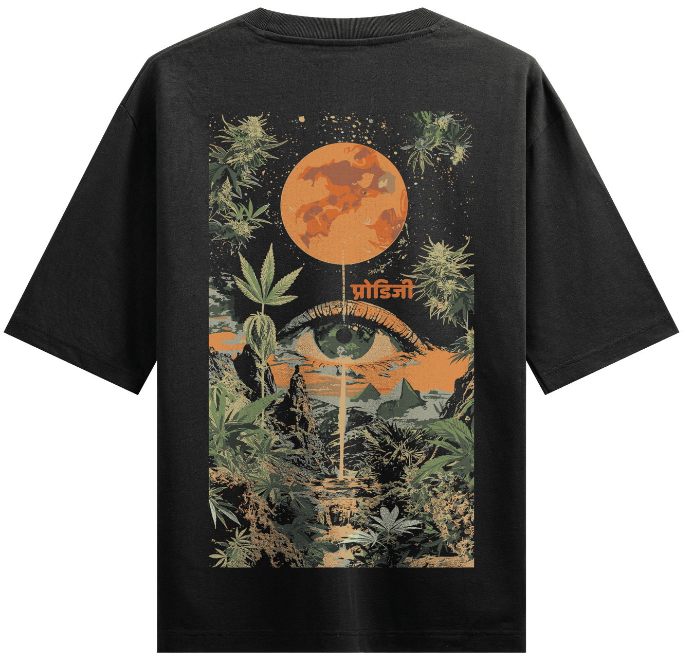 Cannabis artwork on PRDGY oversized t-shirt
