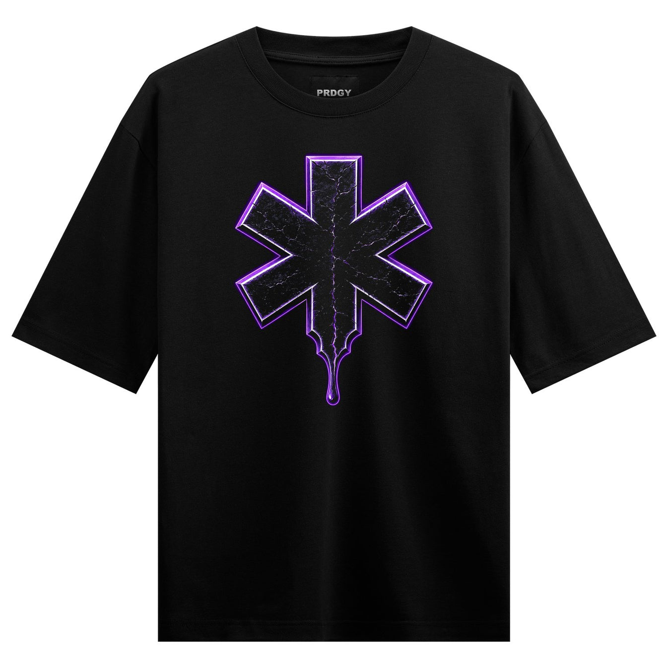 Purple Drip Star T-Shirt by PRDGY — cracked purple starburst with dripping effect, urban design