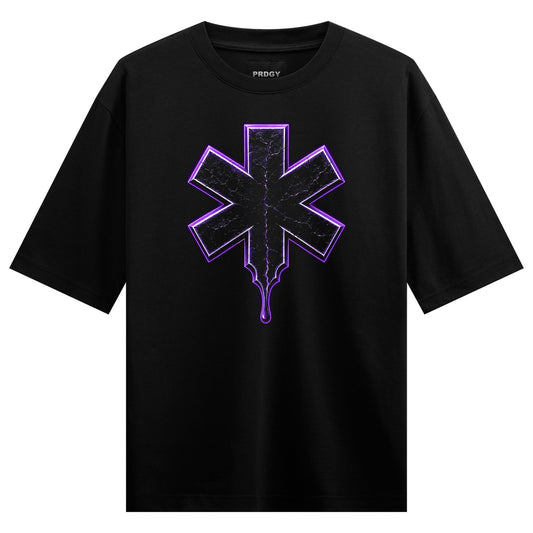 Purple Drip Star T-Shirt by PRDGY — cracked purple starburst with dripping effect, urban design