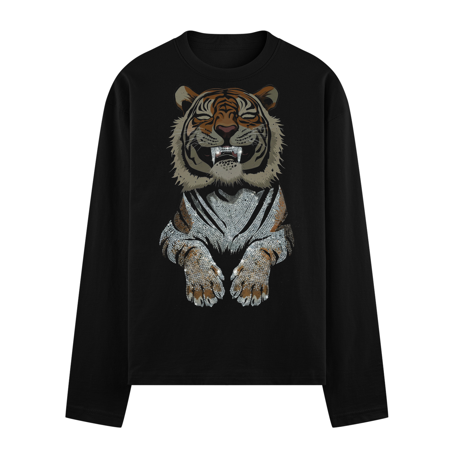 Dripping But Dangerous Full Sleeve T-Shirt by PRDGY — luxury roaring tiger with diamond-encrusted chest, animal design