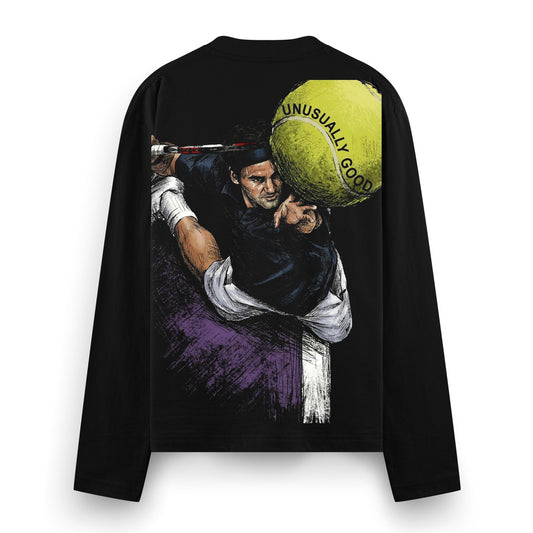 Perfect Hit Full Sleeve T-Shirt by PRDGY — dynamic illustration of a tennis player mid-swing, sports design