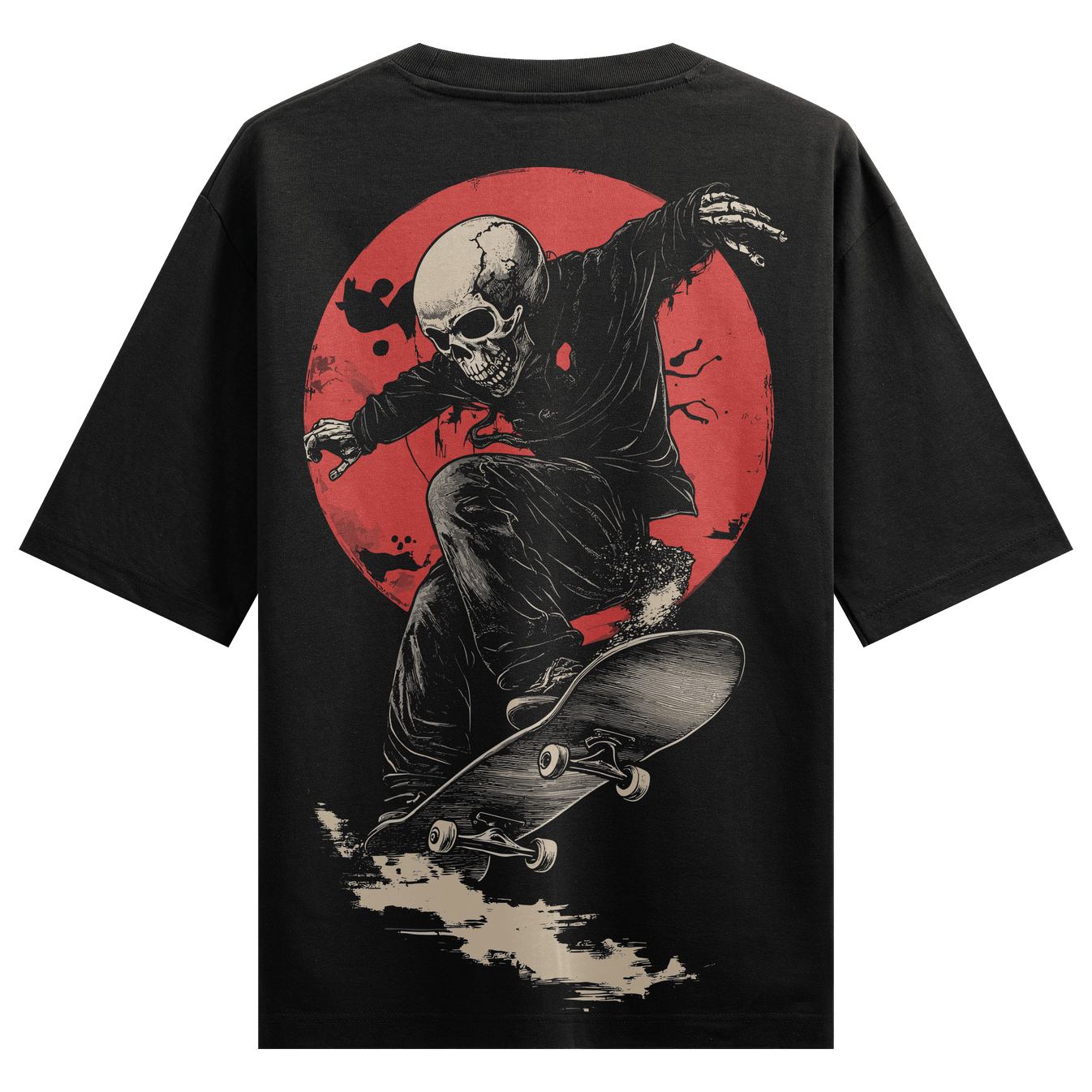 Skeleton Skater artwork on PRDGY oversized t-shirt