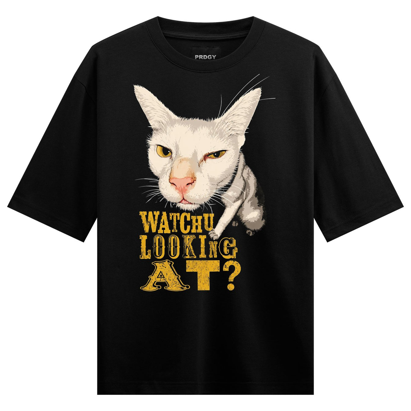 funny cat meme t shirt artwork on PRDGY oversized t-shirt