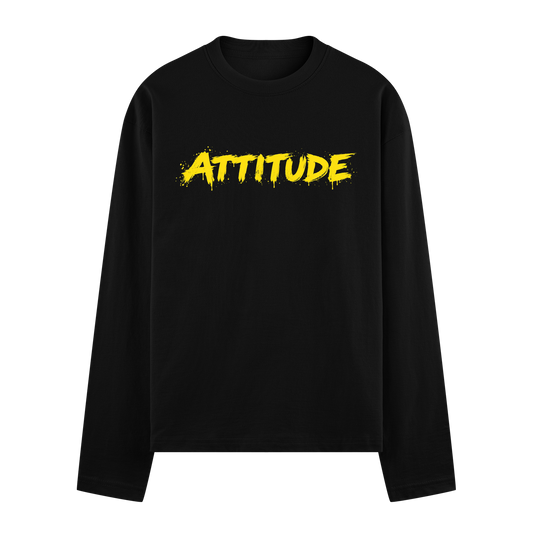A black t-shirt features the brand name PRDGY above the word ATTITUDE in bold distressed yellow brush stroke typography on...