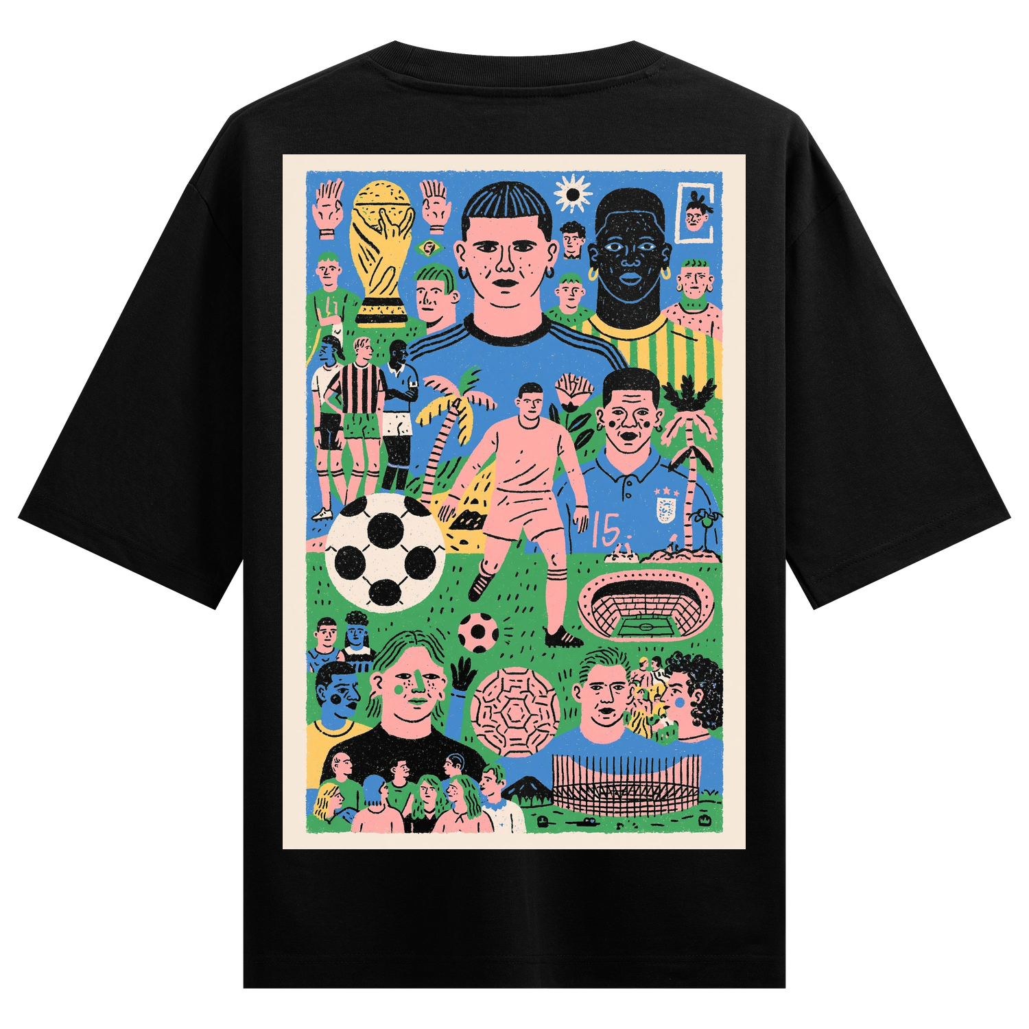 Goal Digger T-Shirt by PRDGY — vibrant collage of football legends and trophies, sports art design.