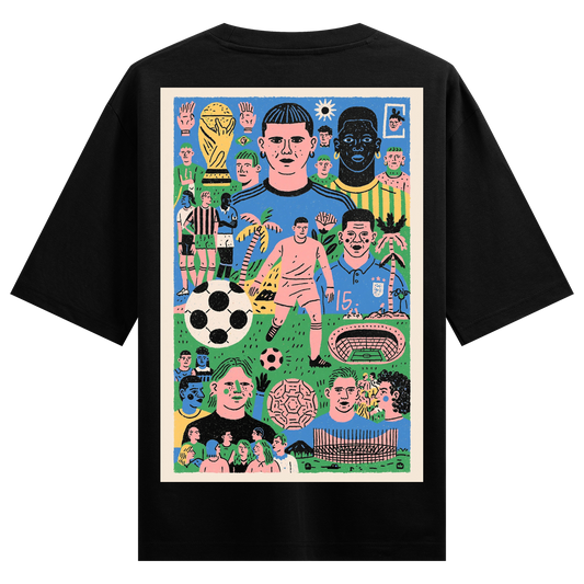 Goal Digger T-Shirt by PRDGY — vibrant collage of football legends and trophies, sports art design.