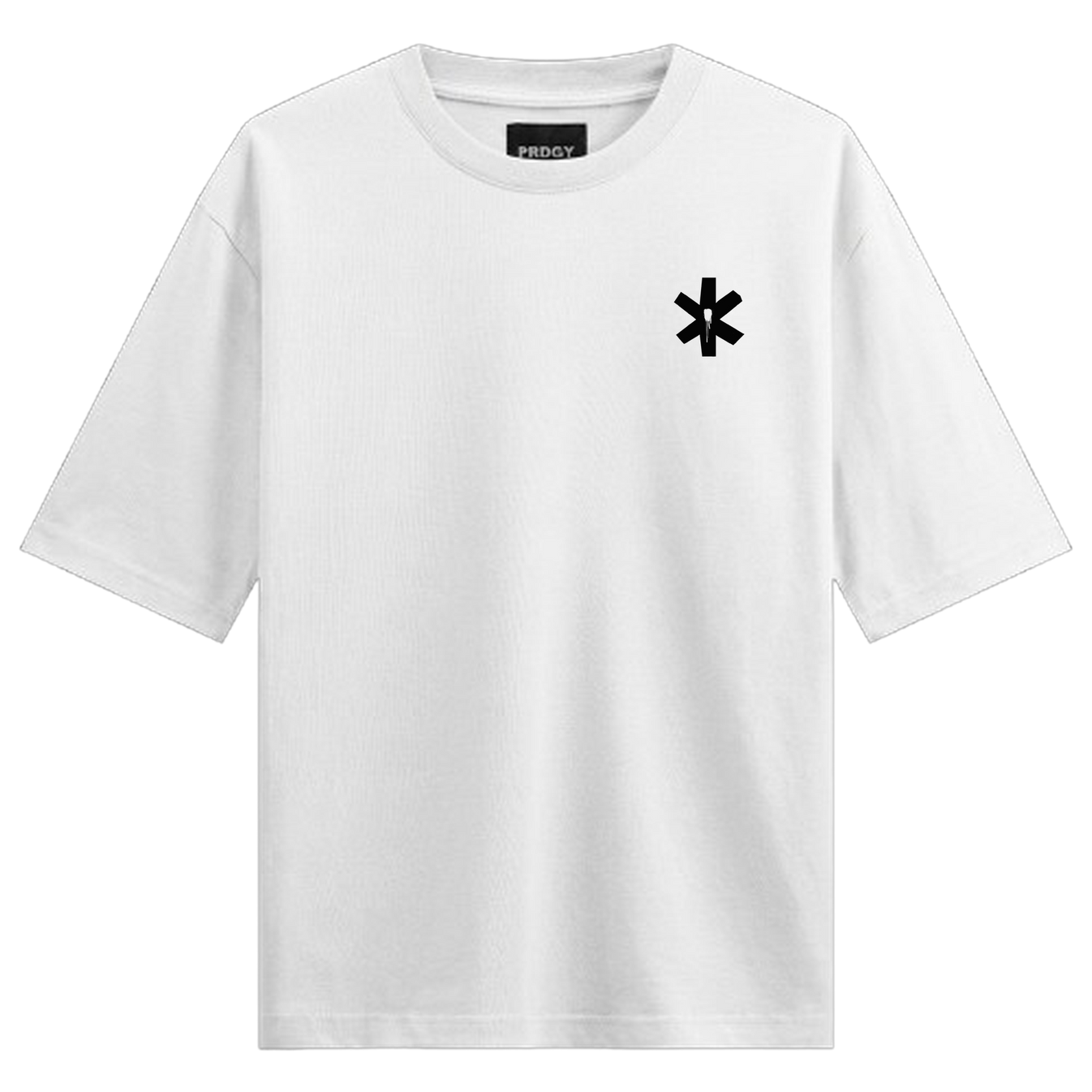 Basic Oversized White Oversized T-Shirt by PRDGY — white t-shirt with black asterisk graphic and drip effect, urban fashion