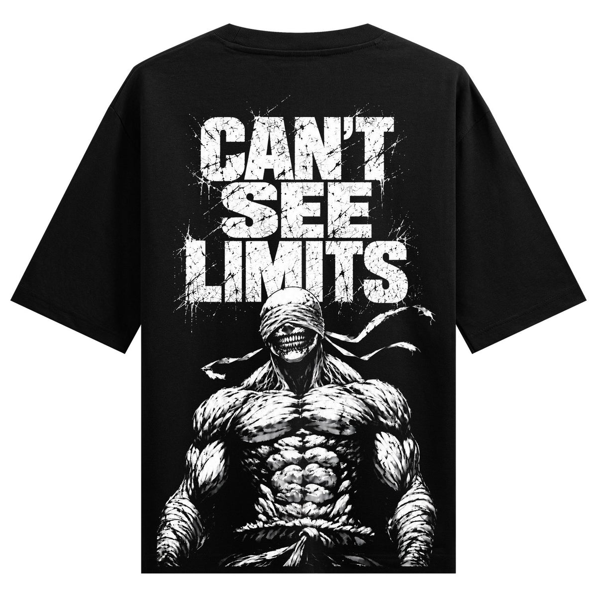 Bawaal Strength Oversized T-Shirt — a blind, muscular figure with bandaged eyes and splattered text above