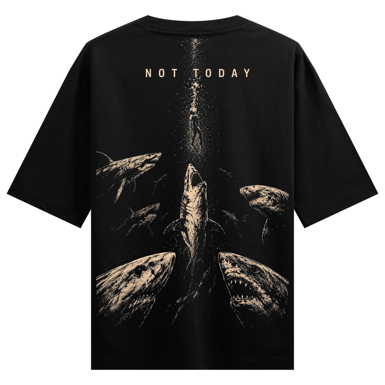 Shark Attack Oversized T-Shirt by PRDGY — graphic of a fierce shark emerging from dark waters, horror design