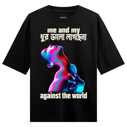 Dhurr Era Oversized T-Shirt by PRDGY — colorful abstract human figure in pink, blue, and purple tones, streetwear design