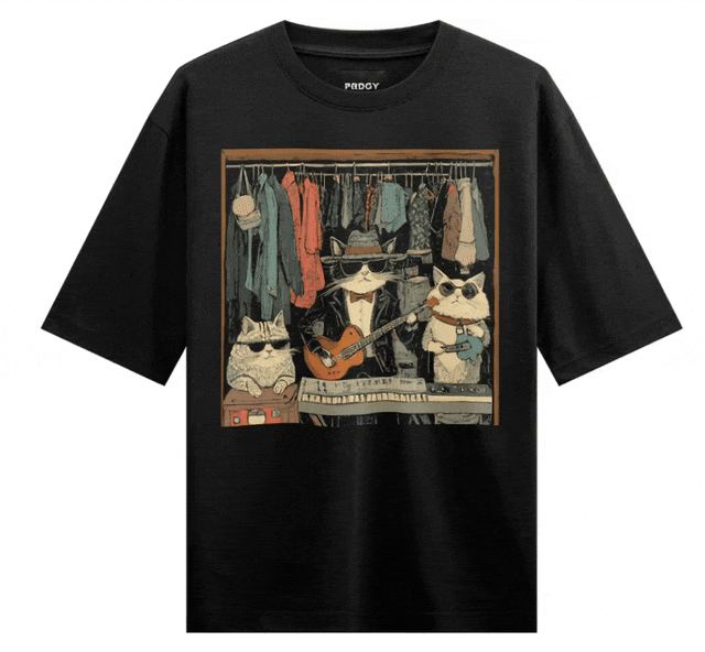Cats artwork on PRDGY oversized t-shirt