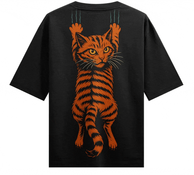 Funny Cat artwork on PRDGY oversized t-shirt