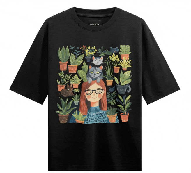 Funny Cat artwork on PRDGY oversized t-shirt