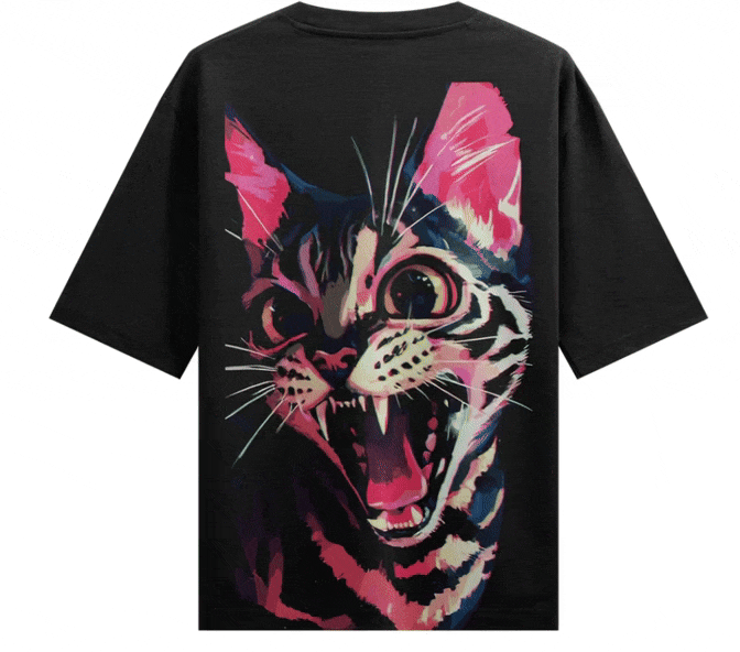 Funny Cat artwork on PRDGY oversized t-shirt